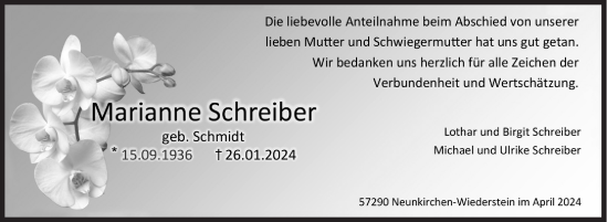 Traueranzeige von Marianne Schreiber von Siegener Zeitung