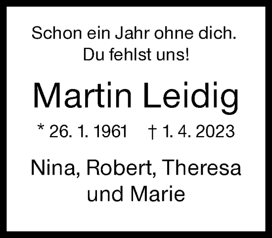 Traueranzeige von Martin Leidig von Siegener Zeitung