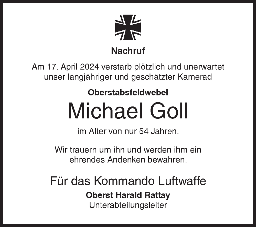  Traueranzeige für Michael Goll vom 25.04.2024 aus Siegener Zeitung