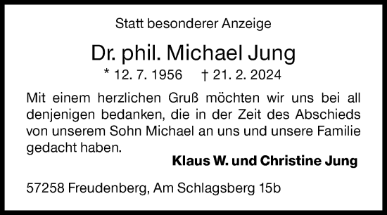 Traueranzeige von Michael Jung von Siegener Zeitung