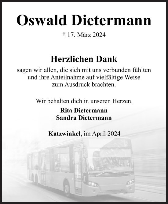 Traueranzeige von Oswald Dietermann von Siegener Zeitung