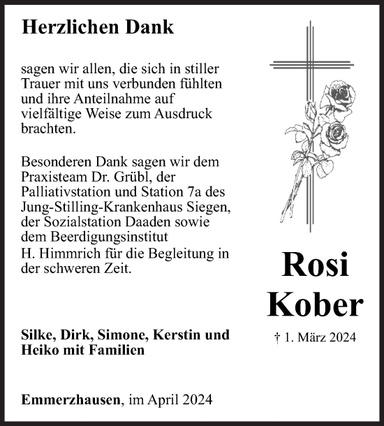 Traueranzeige von Rosi Kober von Siegener Zeitung