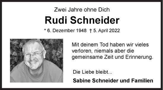 Traueranzeige von Rudi Schneider von Siegener Zeitung