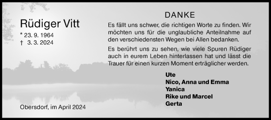 Traueranzeige von Rüdiger Vitt von Siegener Zeitung