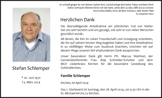 Traueranzeige von Stefan Schlemper von Siegener Zeitung