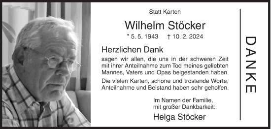 Traueranzeige von Wilhelm Stöcker von Siegener Zeitung