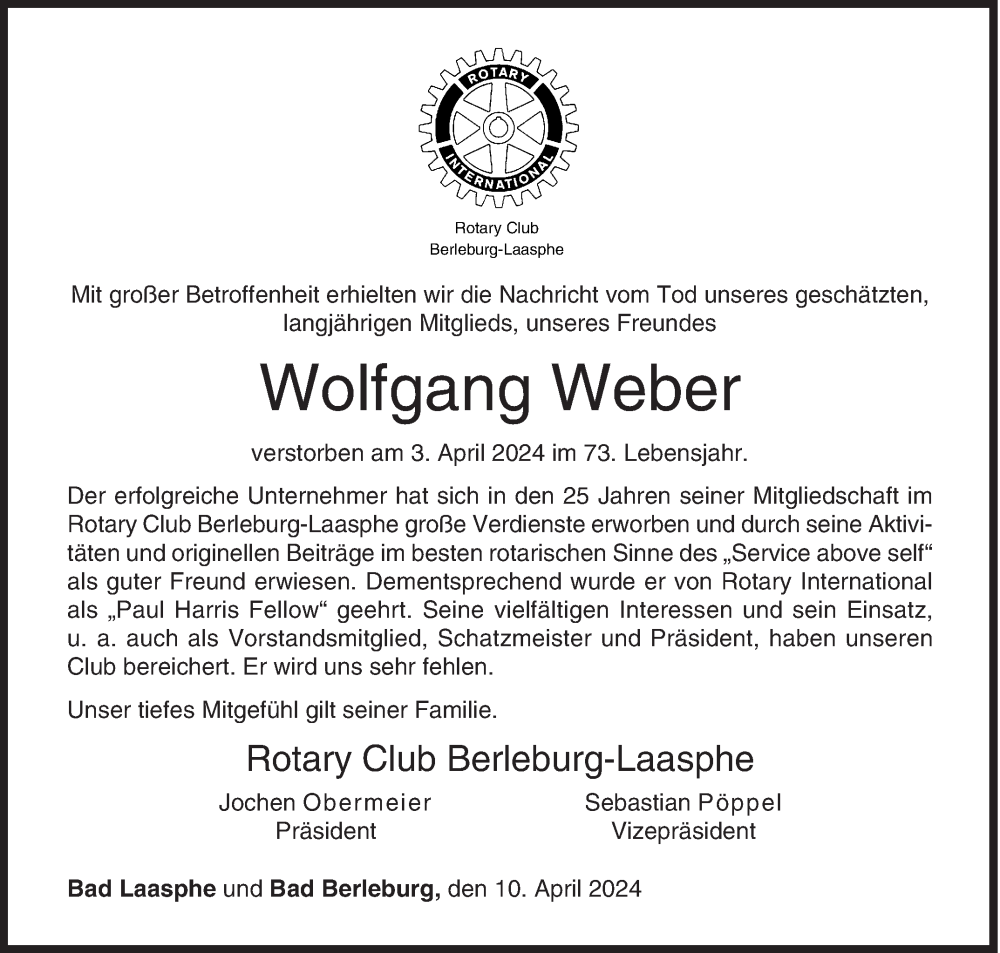  Traueranzeige für Wolfgang Weber vom 10.04.2024 aus Siegener Zeitung