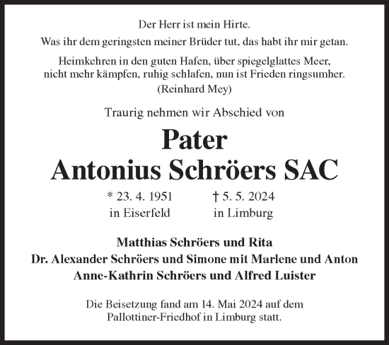Traueranzeige von Antonius Schröers von Siegener Zeitung