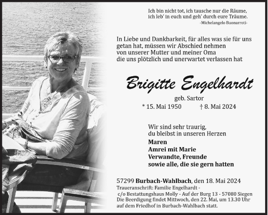 Traueranzeige von Brigitte Engelhardt von Siegener Zeitung
