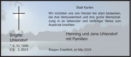 Traueranzeige von Brigitte Uhlendorf von Siegener Zeitung