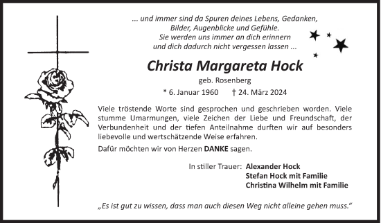 Traueranzeige von Christa Margareta Hock von Siegener Zeitung