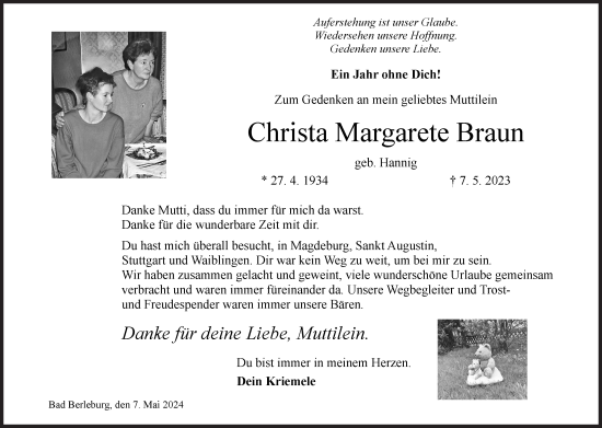 Traueranzeige von Christa Margarete Braun von Siegener Zeitung