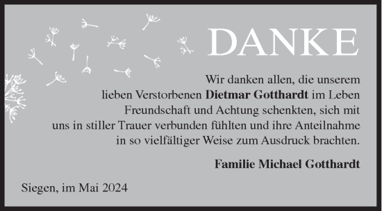 Traueranzeige von Dietmar Gotthardt von Siegener Zeitung