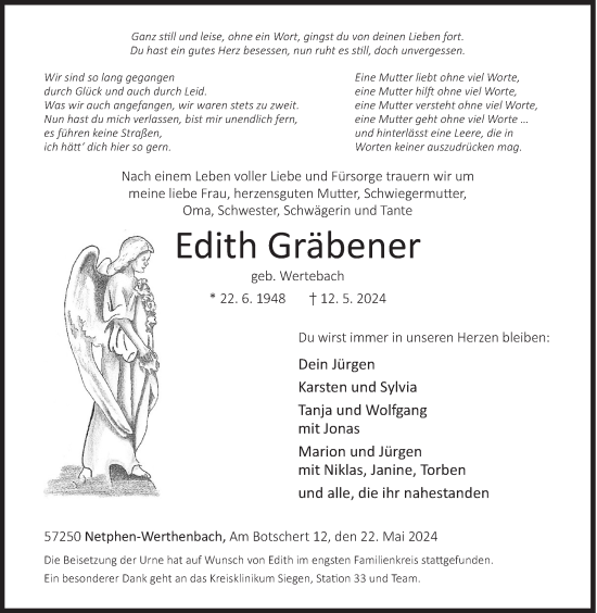 Traueranzeige von Edith Gräbener von Siegener Zeitung