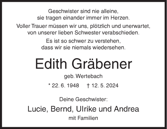 Traueranzeige von Edith Gräbener von Siegener Zeitung
