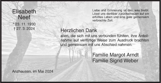Traueranzeige von Elisabeth Neef von Siegener Zeitung