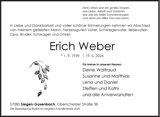 Traueranzeige von Erich Weber von Siegener Zeitung
