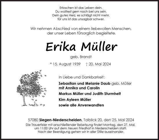 Traueranzeige von Erika Müller von Siegener Zeitung