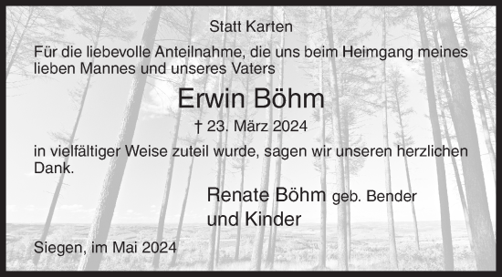 Traueranzeige von Erwin Böhm von Siegener Zeitung