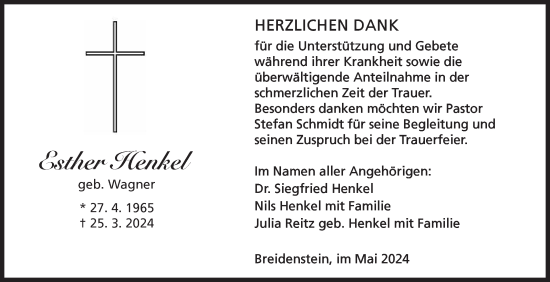 Traueranzeige von Esther Henkel von Siegener Zeitung