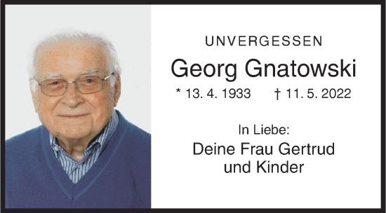 Traueranzeige von Georg Gnatowski von Siegener Zeitung