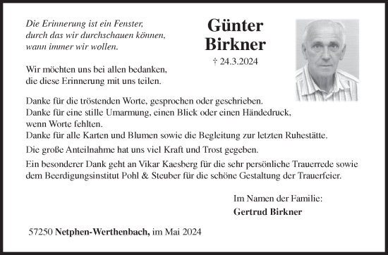 Traueranzeige von Günter Birkner von Siegener Zeitung
