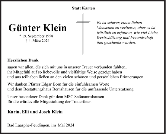 Traueranzeige von Günter Klein von Siegener Zeitung