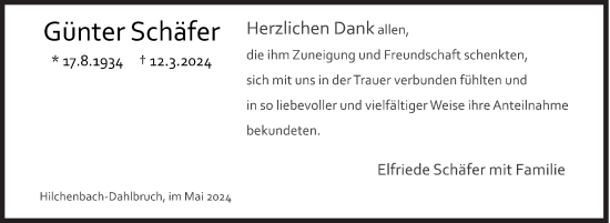 Traueranzeige von Günter Schäfer von Siegener Zeitung