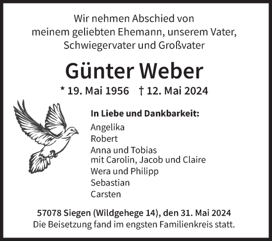 Traueranzeige von Günter Weber von Siegener Zeitung