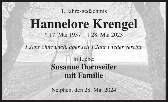 Traueranzeige von Hannelore Krengel von Siegener Zeitung