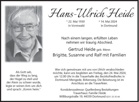 Traueranzeige von Hans-Ulrich Heide von Siegener Zeitung