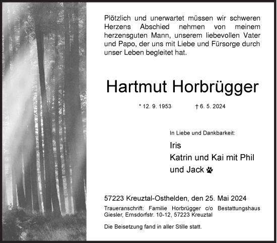 Traueranzeige von Hartmut Horbrügger von Siegener Zeitung