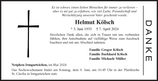 Traueranzeige von Helmut Kölsch von Siegener Zeitung