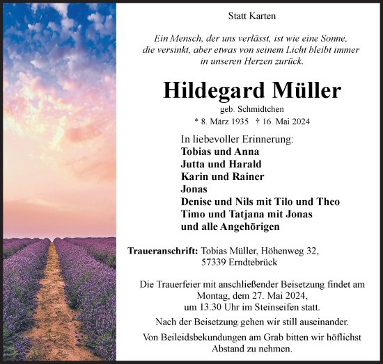 Traueranzeige von Hildegard Müller von Siegener Zeitung