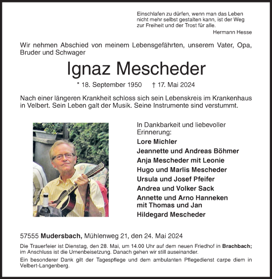 Traueranzeige von Ignaz Mescheder von Siegener Zeitung