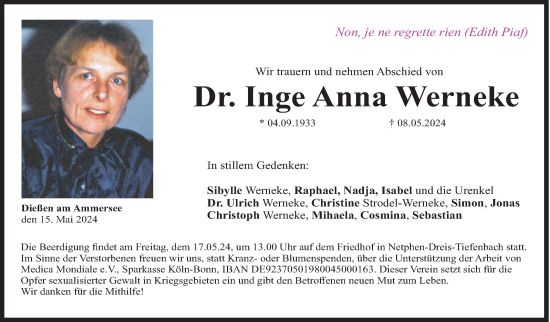 Traueranzeige von Inge Anna Werneke von Siegener Zeitung