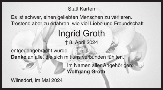 Traueranzeige von Ingrid Groth von Siegener Zeitung