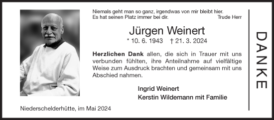 Traueranzeige von Jürgen Weinert von Siegener Zeitung