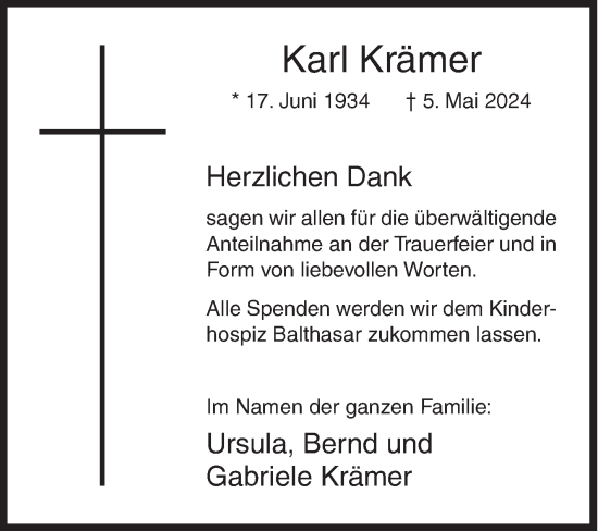 Traueranzeige von Karl Krämer von Siegener Zeitung