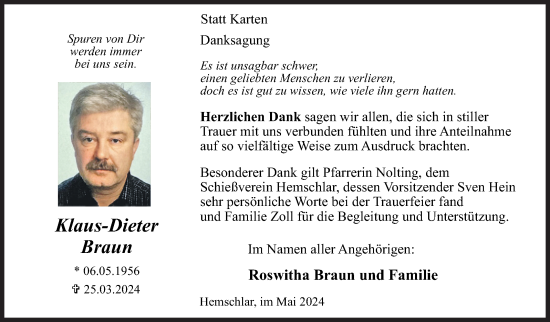 Traueranzeige von Klaus-Dieter Braun von Siegener Zeitung