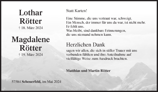 Traueranzeige von Lothar und Magdalene Rötter von Siegener Zeitung