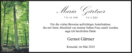 Traueranzeige von Maria Gärtner von Siegener Zeitung
