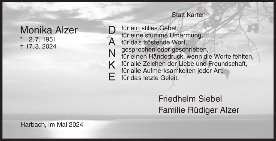 Traueranzeige von Monika Alzer von Siegener Zeitung