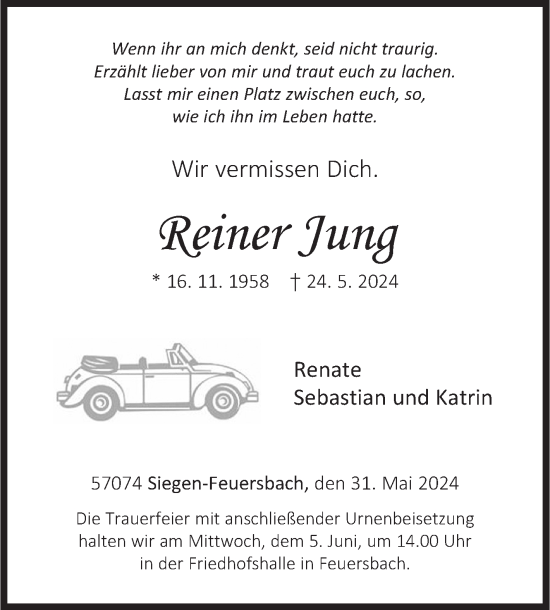 Traueranzeige von Reiner Jung von Siegener Zeitung