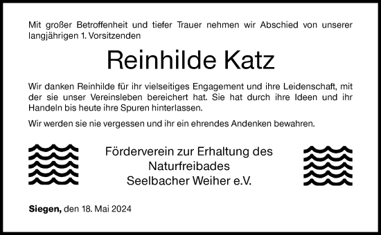 Traueranzeige von Reinhilde Katz von Siegener Zeitung