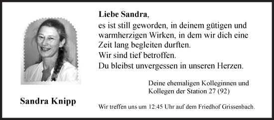 Traueranzeige von Sandra Knipp von Siegener Zeitung