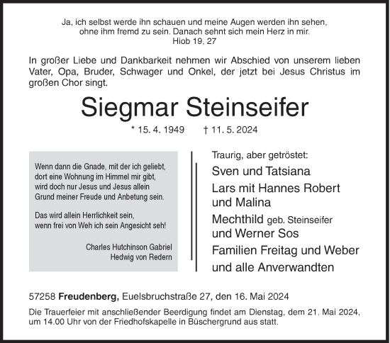 Traueranzeige von Siegmar Steinseifer von Siegener Zeitung