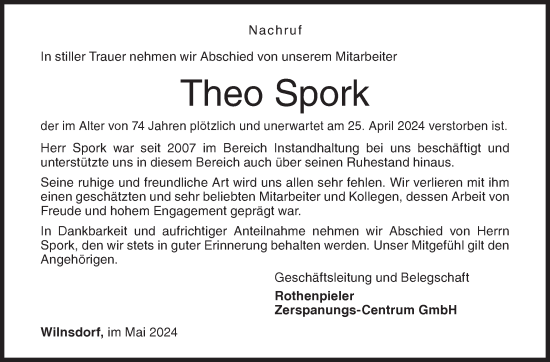 Traueranzeige von Theo Spork von Siegener Zeitung