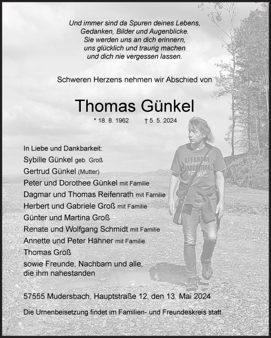 Traueranzeige von Thomas Günkel von Siegener Zeitung
