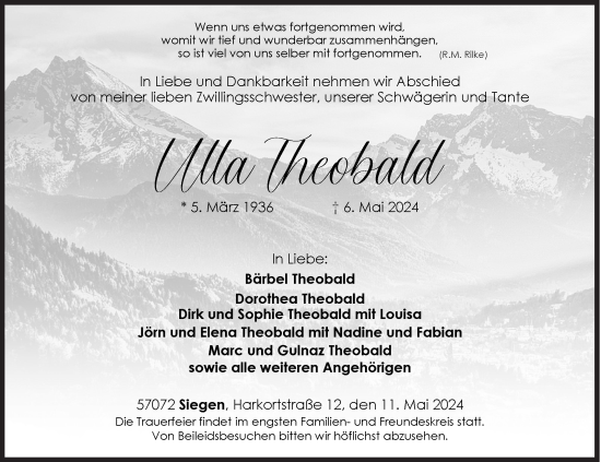 Traueranzeige von Ulla Theobald von Siegener Zeitung